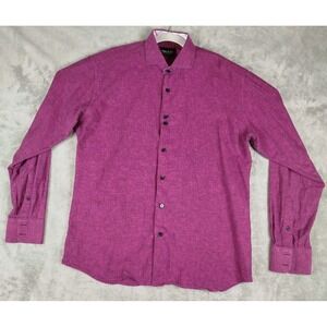 Maceoo Einstein Burgundy Button‎ Shirt Mens 4 Large Cotton Long Sleeve Flip Cuff
